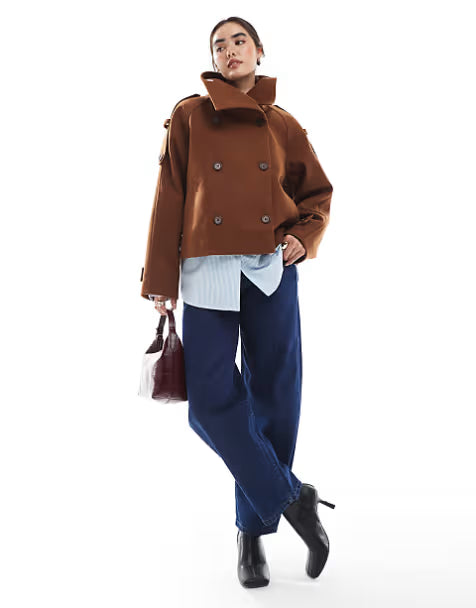 Veloura | Short Coat with High Collar & Double Buttons